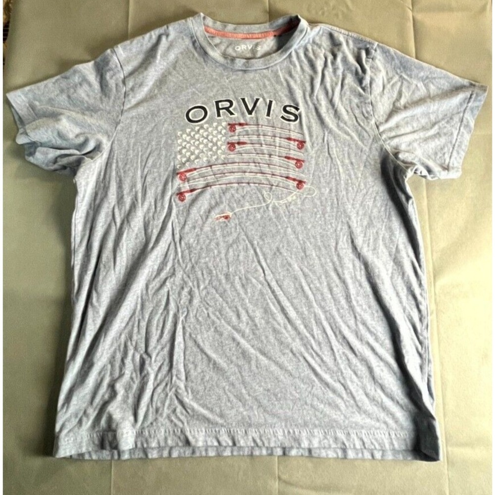 Orvis T-Shirt Men's Large Blue American Flag Short Sleeve Crew Neck‎ Pullover